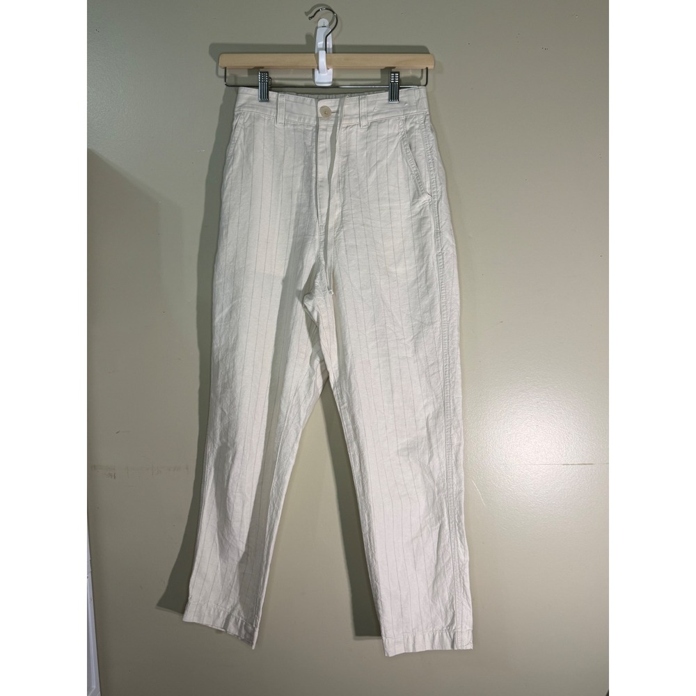 Uniqlo Minimalist Nautical Linen Cotton Pinstripe Tapered Pants Off White XS